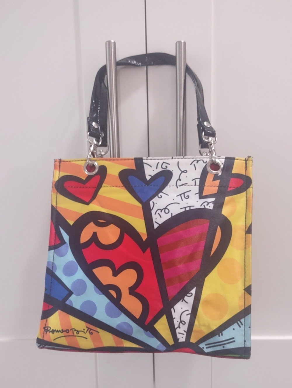 Romero Britto Hearts Print Mini Tote Bag - Black Handles